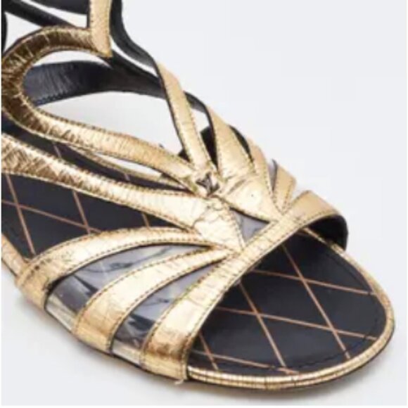 Louis Vuitton Queen of Hearts Gold Sandals Size 38.5 ASO Alicia Vikander - Picture 8 of 9